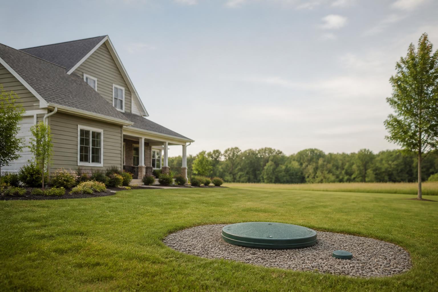 Residential property with a clean septic system area and open space.